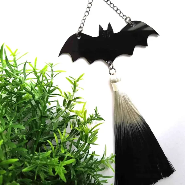 Gothic Bat with long Tassel Car Rear view mirror charm