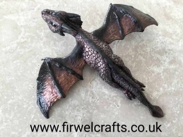 x Copper & Black Drake the Baby Flying Dragon wall decoration, Birthday gift for dragon collector.