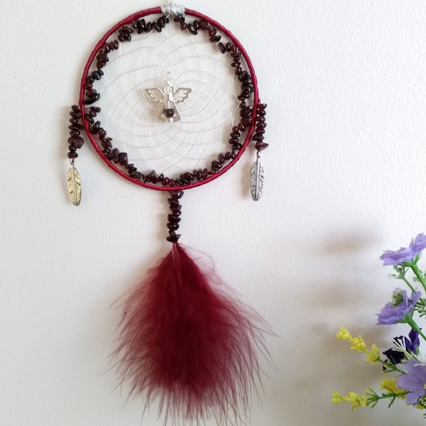 Garnet Gemstone Guardian Angel Dreamcatcher, January Birthstone Dream Catcher Gift