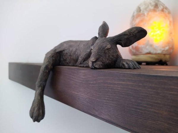Harlan the Hare Shelf Sleeper INDOOR Ornament , Lightweight Hand-Painted Woodland Animal Figurine Christmas Gift