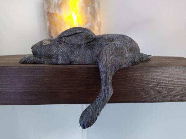Harper the Hare Shelf Sleeper INDOOR Ornament , Lightweight Hand-Painted Woodland Animal Figurine Birthday, Valentines, Mother's Day Gift
