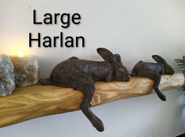 LARGE Harlan the Hare Shelf Sleeper INDOOR Ornament , Lightweight Hand-Painted Woodland Animal Figurine, Birthday Gift