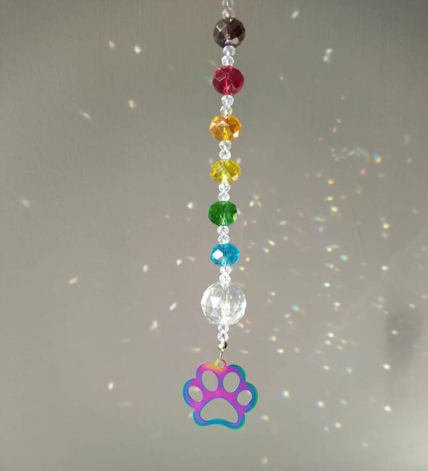 Rainbow Bridge Sparkly Suncatcher, Paw Print Pet Loss Memorial , Dog Cat sympathy Keepsake, Window or Wall