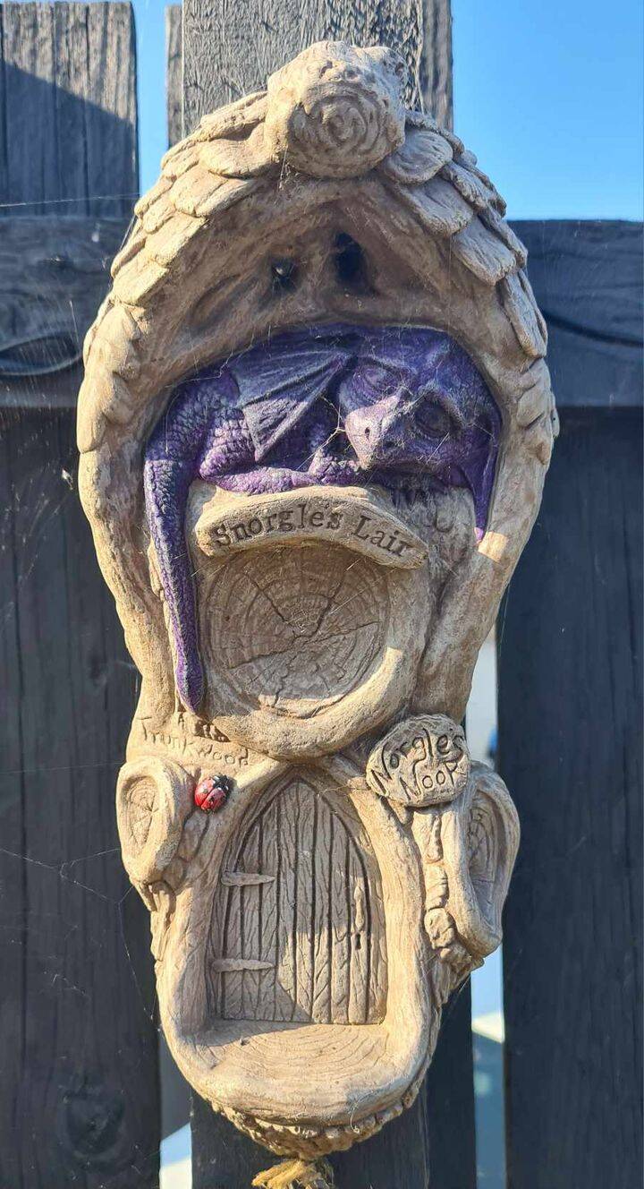 Purple Snorgle Dragon Garden Wall Plaque with LED nightlight