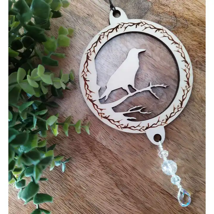 Raven Suncatcher, Goth Crow Unique handmade light reflector, Window indoor decoration