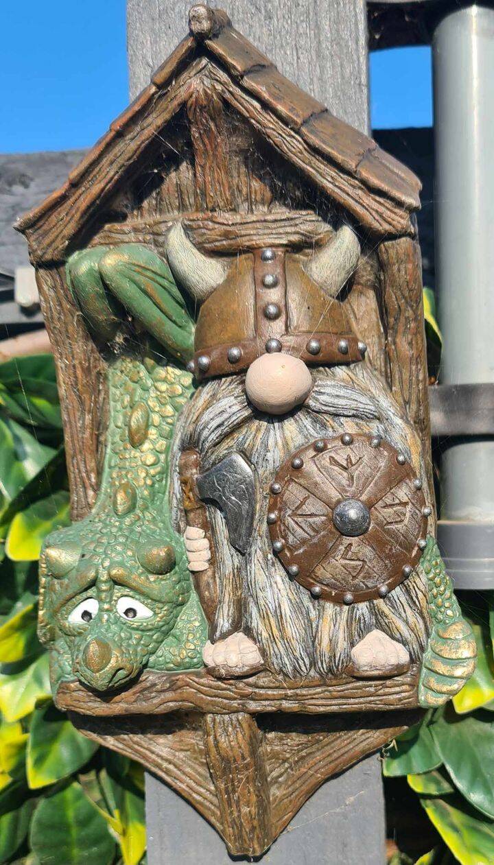 Skrog &amp; Dreki Viking Gnome and Dragon Garden Wall Plaque