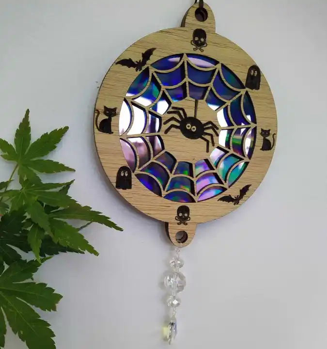 Cute Spider Web Suncatcher, Goth Unique handmade Halloween light reflector, Gothic indoor decoration