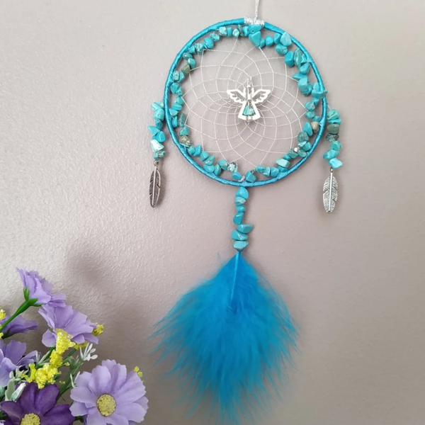 Turquoise Howlite Gemstone Guardian Angel Dreamcatcher, Dream Catcher Gift