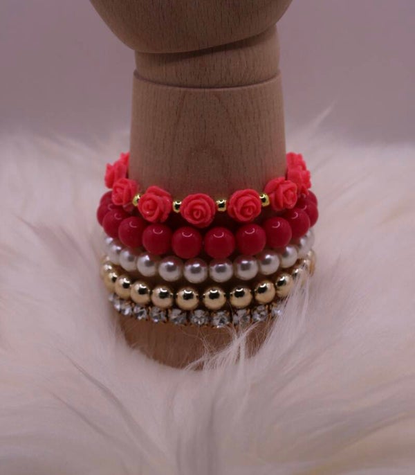 Armband roses setje - fuchsia