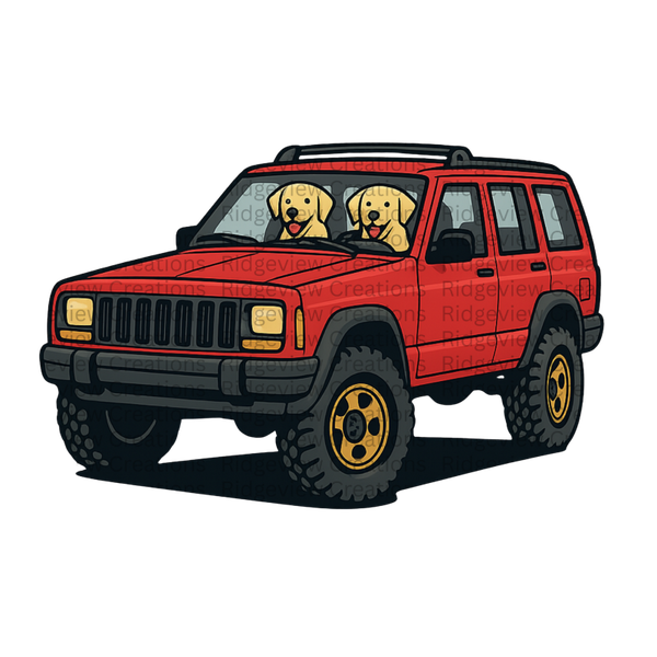 Red SUV with Dogs