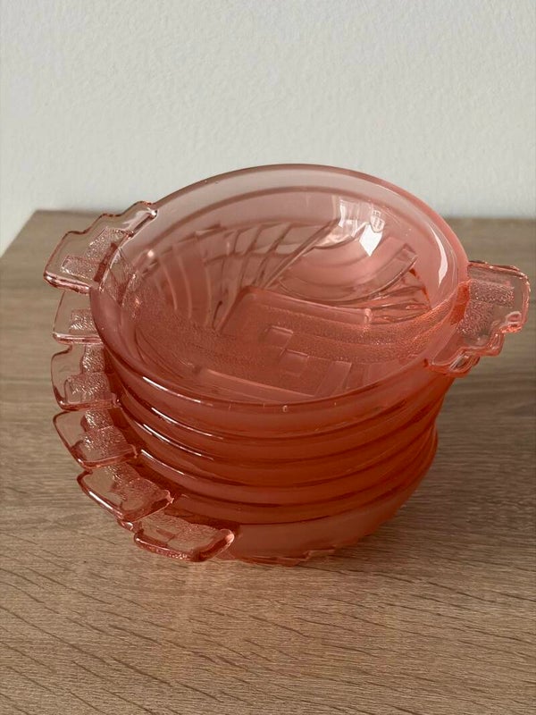 Szkło prl miski salaterki 6 szt Huta Hortensjap art deco