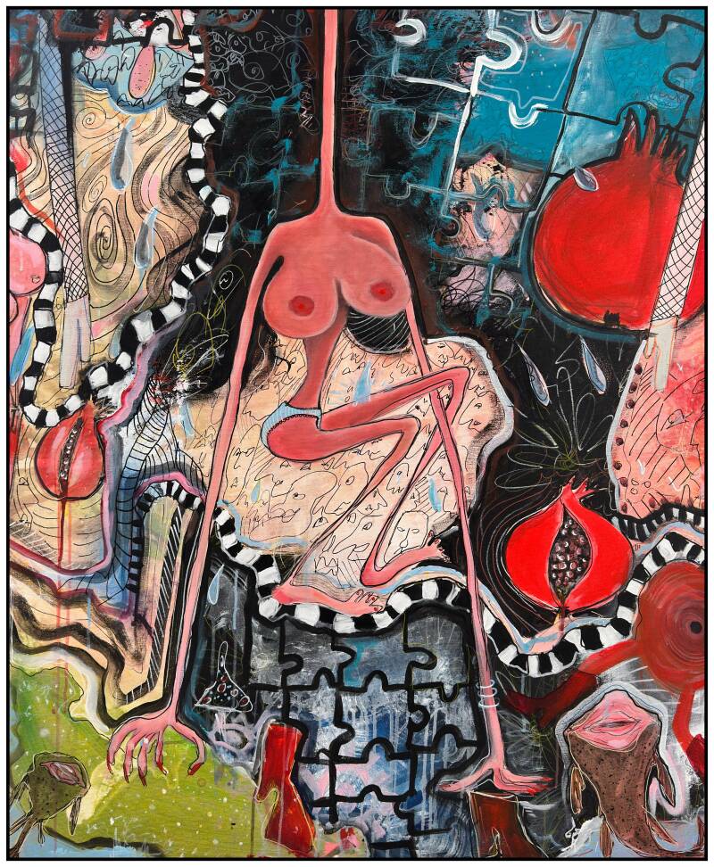 "Nie mieści się" 100x120, 2025r.