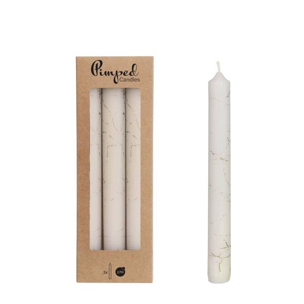 KAARSEN | SET VAN 3 | MARMER WIT