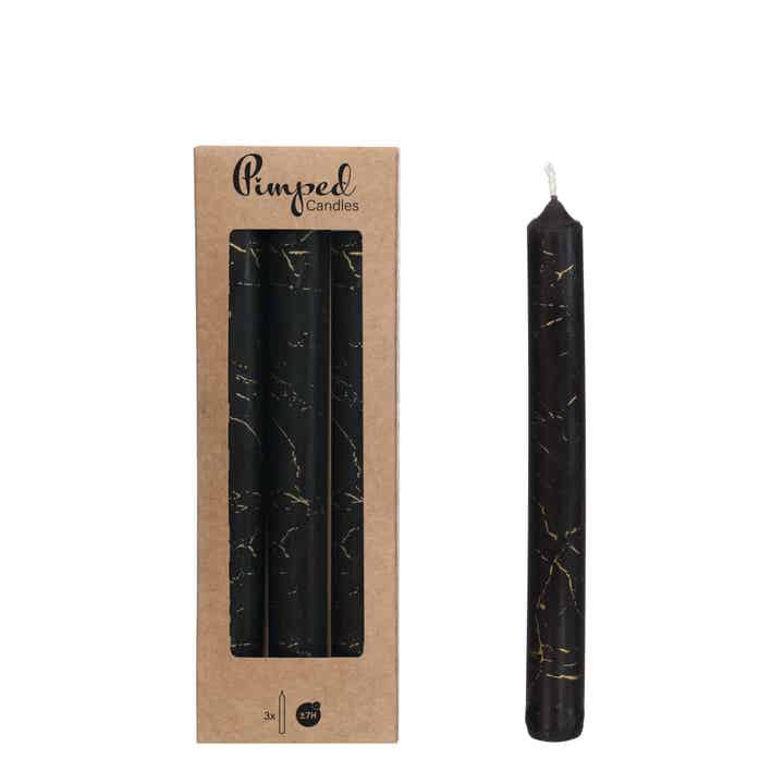 KAARSEN | SET VAN 3 | MARMER ZWART