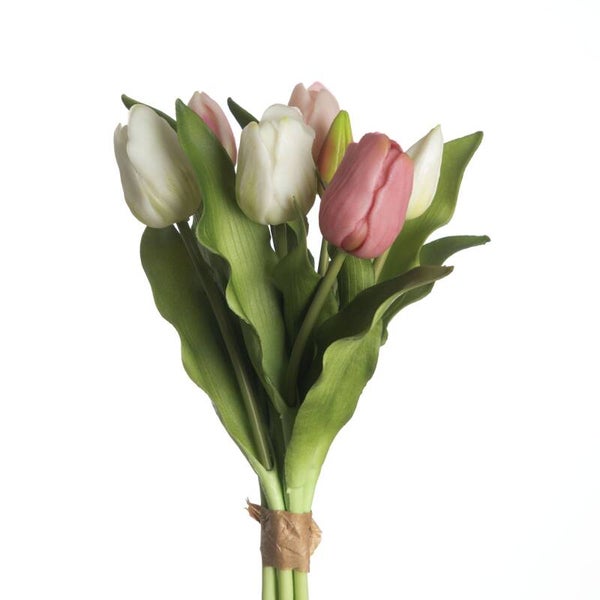 REAL TOUCH TULPEN | BUNDLE | 7 STUKS | 31 CM | ROZE/WIT