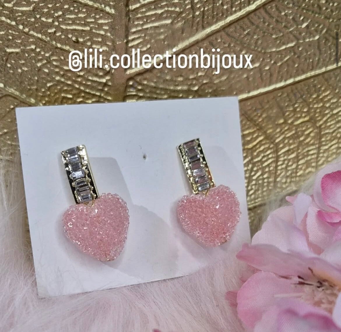 Boucles coeur rose cristal doux