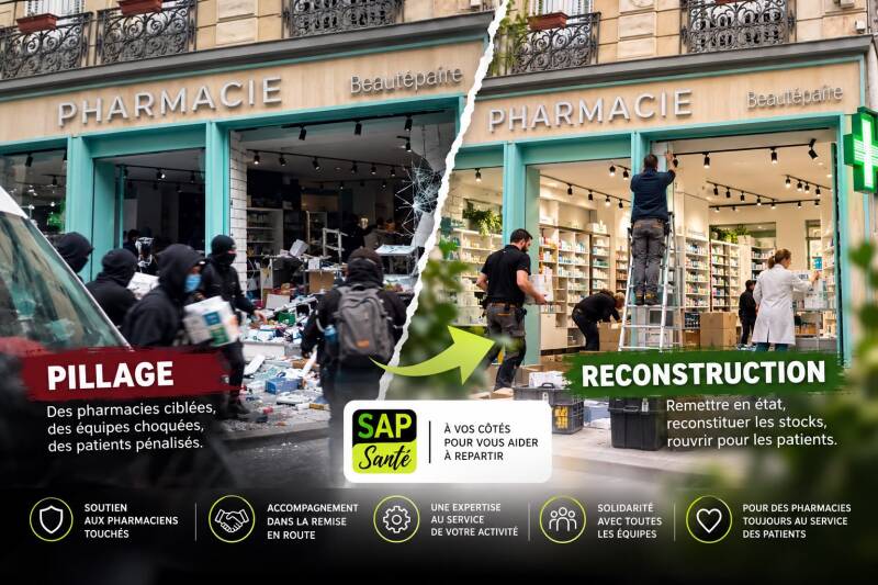 Pharmacie pillée puis reconstruite : SAP Santé solidaire des pharmaciens victimes de dégradations et de pillages