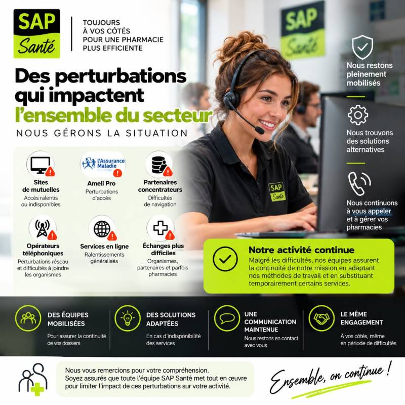 Perturbations Ameli Pro, mutuelles et concentrateurs : SAP Santé maintient la gestion du tiers payant des pharmacies
