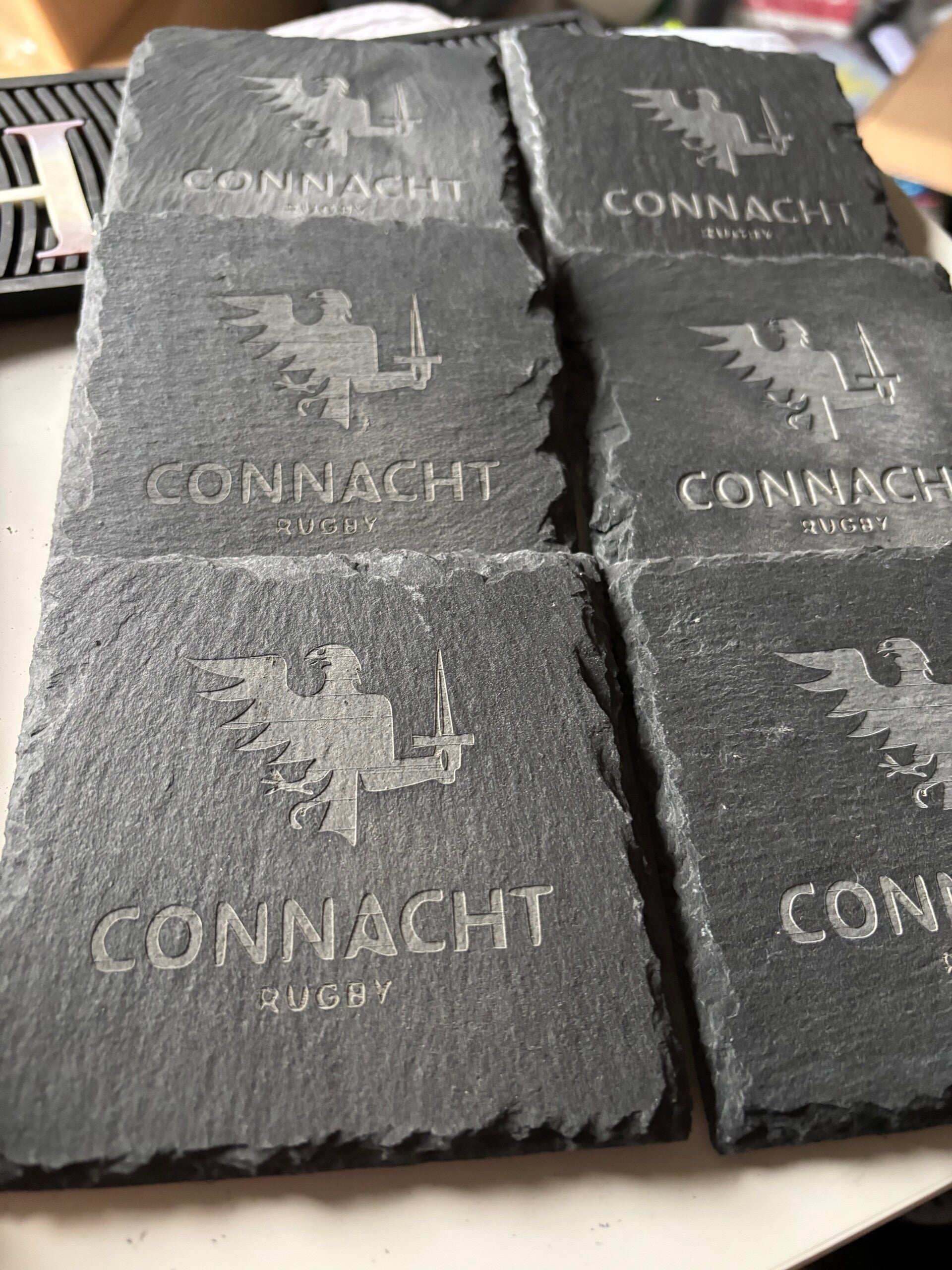 Connacht rugby slate coasters