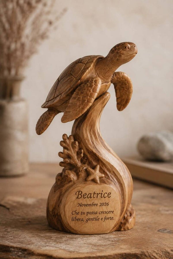 "Tartaruga della Vita" Personalizzata in Legno d'Ulivo