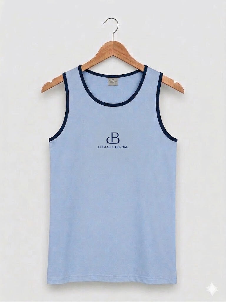 Camiseta tirantas celeste con ribete