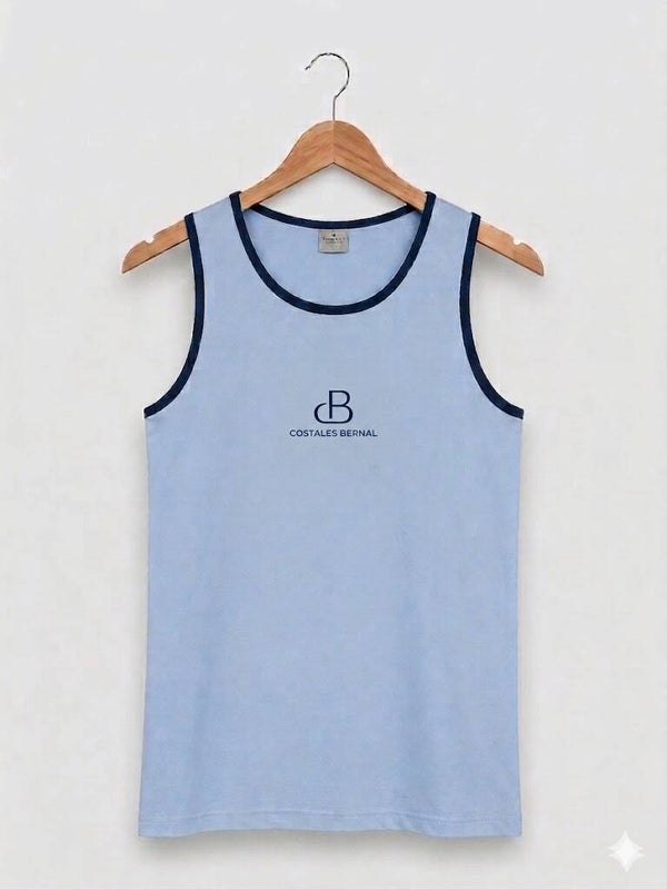 Camiseta tirantas celeste con ribete