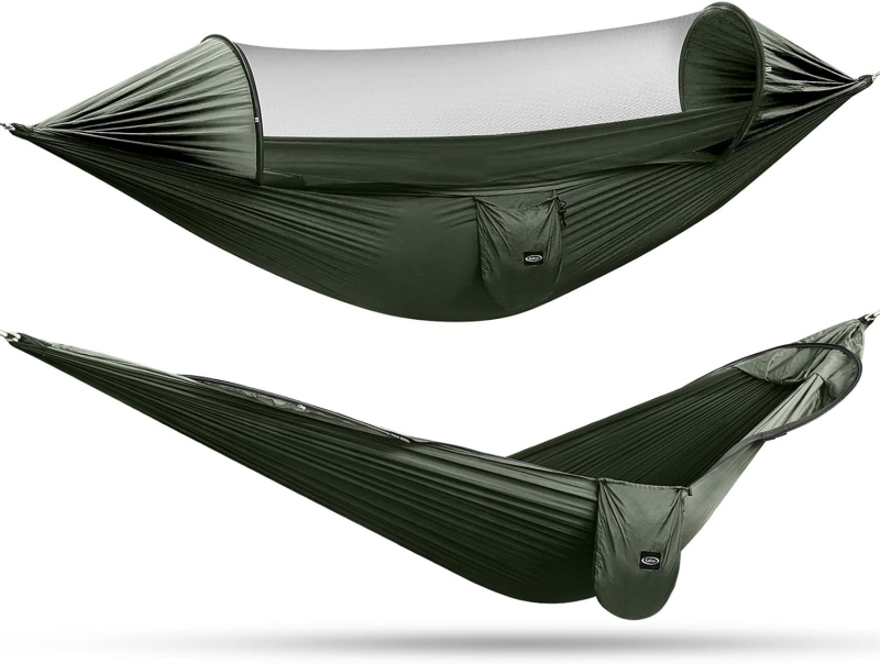 Adventure motorcycle camping hammock with mosquito net for lightweight bivouac travel