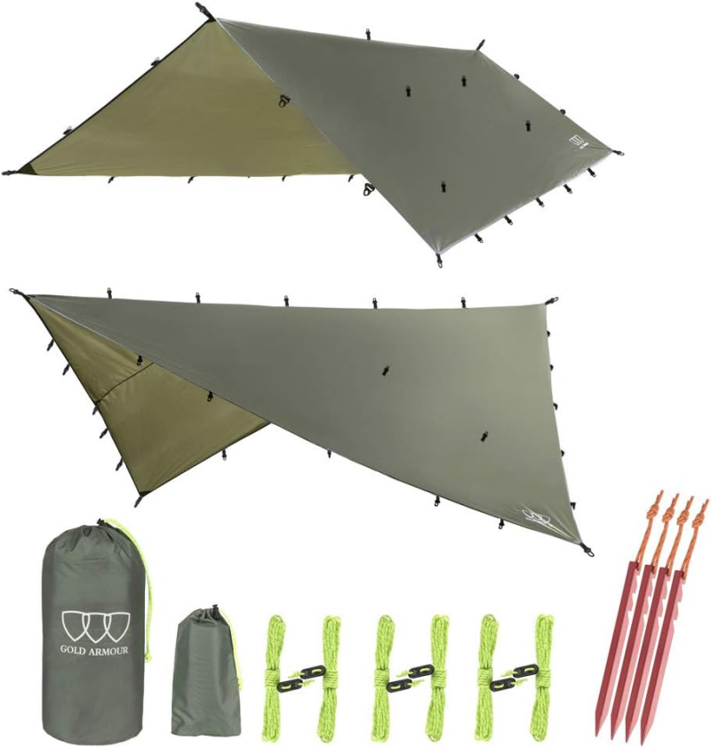 Gold Armour waterproof camping tarp for lightweight motorcycle bivouac shelter