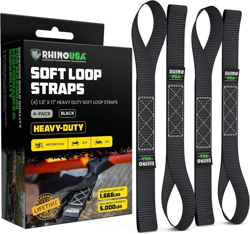 Rhino USA motorcycle tie-down straps for transporting adventure motorcycles