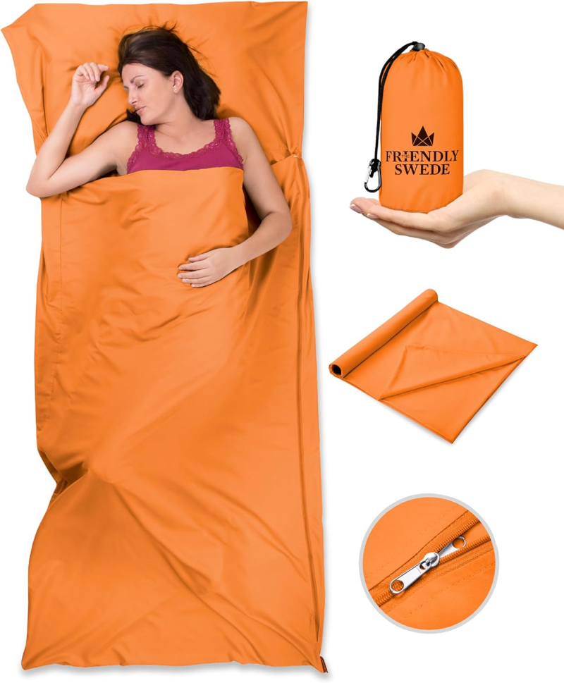 The Friendly Swede sleeping bag liner for motorcycle camping and adventure travel