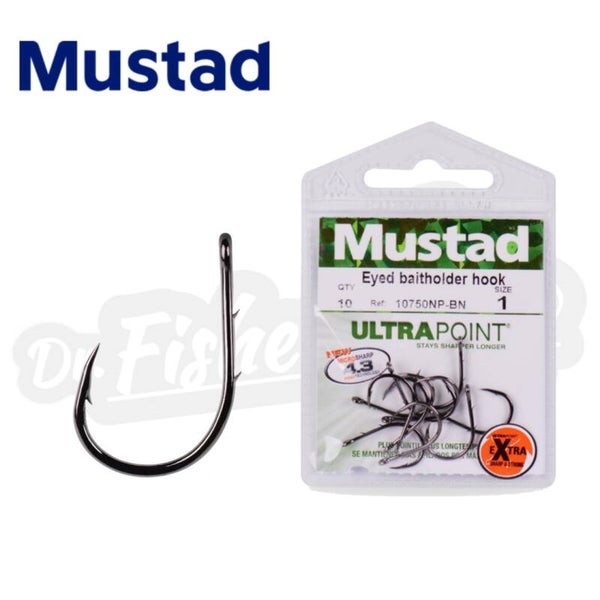 MUSTAD HOOK 10750NP-BN EYED BAITHOLDER 10PCS
