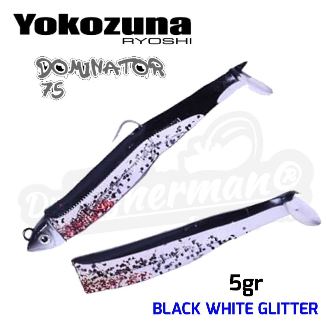 YOKOZUNA RYOSHI DOMINATOR 75 SILICONE LURES 5GR BLACK WHITE GLITTER