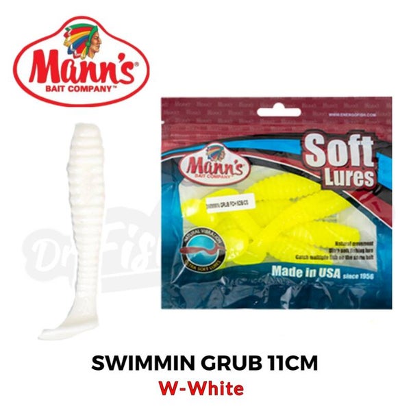 MANNS SOFT LURES SWIMMIN GRUB 4" 11CM W-WHITE 5PCS