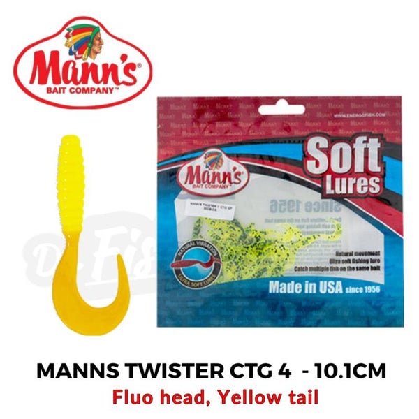 MANNS SOFT LURES TWISTER CTG 4" 10.1CM FLUO HEAD-YELLOW TAIL 8PCS