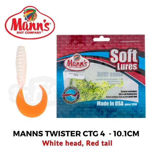 MANNS SOFT LURES TWISTER CTG 4" WHITE HEAD-RED TAIL 8PCS