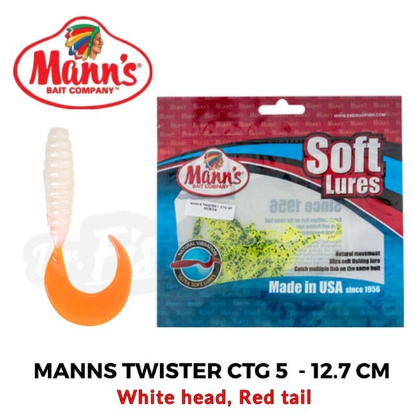 MANNS SOFT LURES TWISTER CTG 5" WHITE HEAD-RED TAIL 4PCS