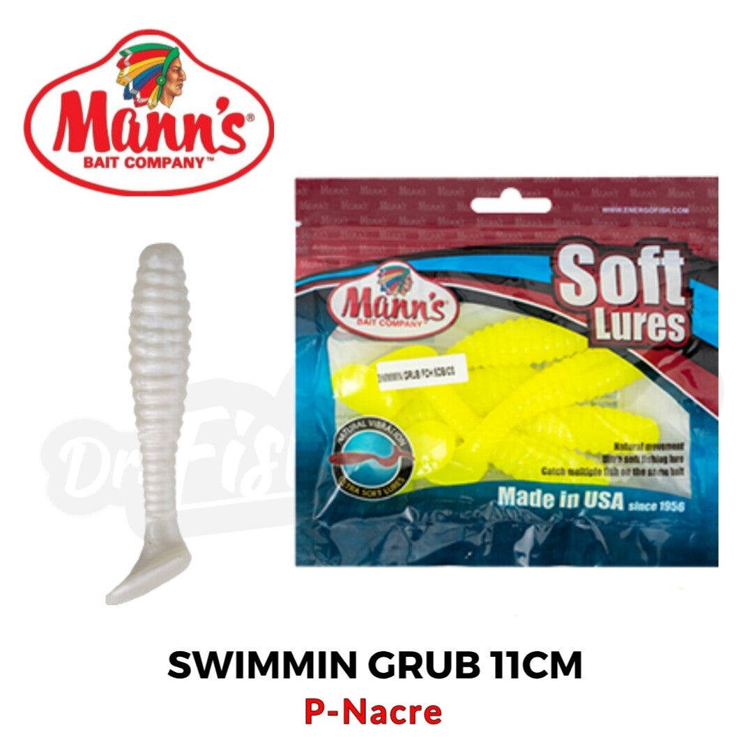 MANNS SOFT LURES SWIMMIN GRUB 4" 11CM P-NACRE 5PCS