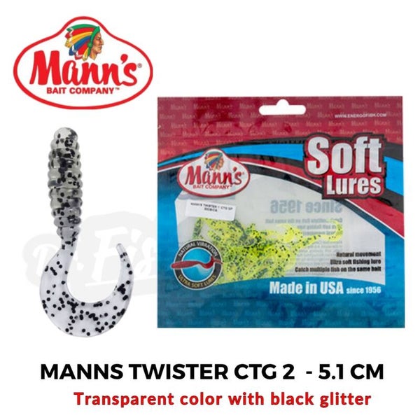 MANNS SOFT LURES TWISTER CTG 2" TRANSPARENT - BLACK GLITTER 20 PCS