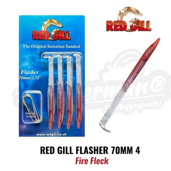 RED GILL FLASHER 70MM NO4 HOOK FIRE FLECK