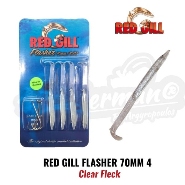 RED GILL FLASHER 70MM NO4 HOOK CLEAR FLECK
