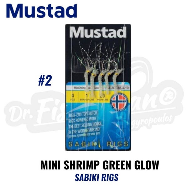 MUSTAD MINI SHRIMP GREEN GLOW SABIKI RIGS CL-RIG18