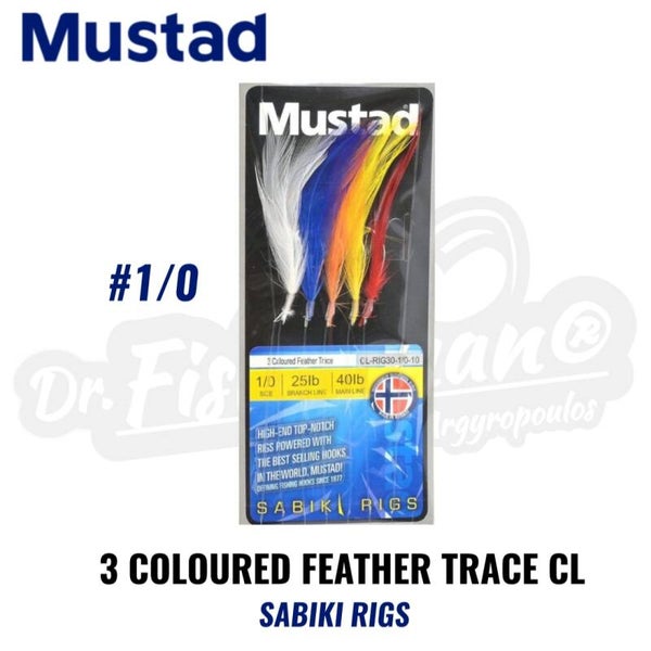 MUSTAD 3 COLOURED FEATHER TRACE SABIKI CL-RIG30 1/0