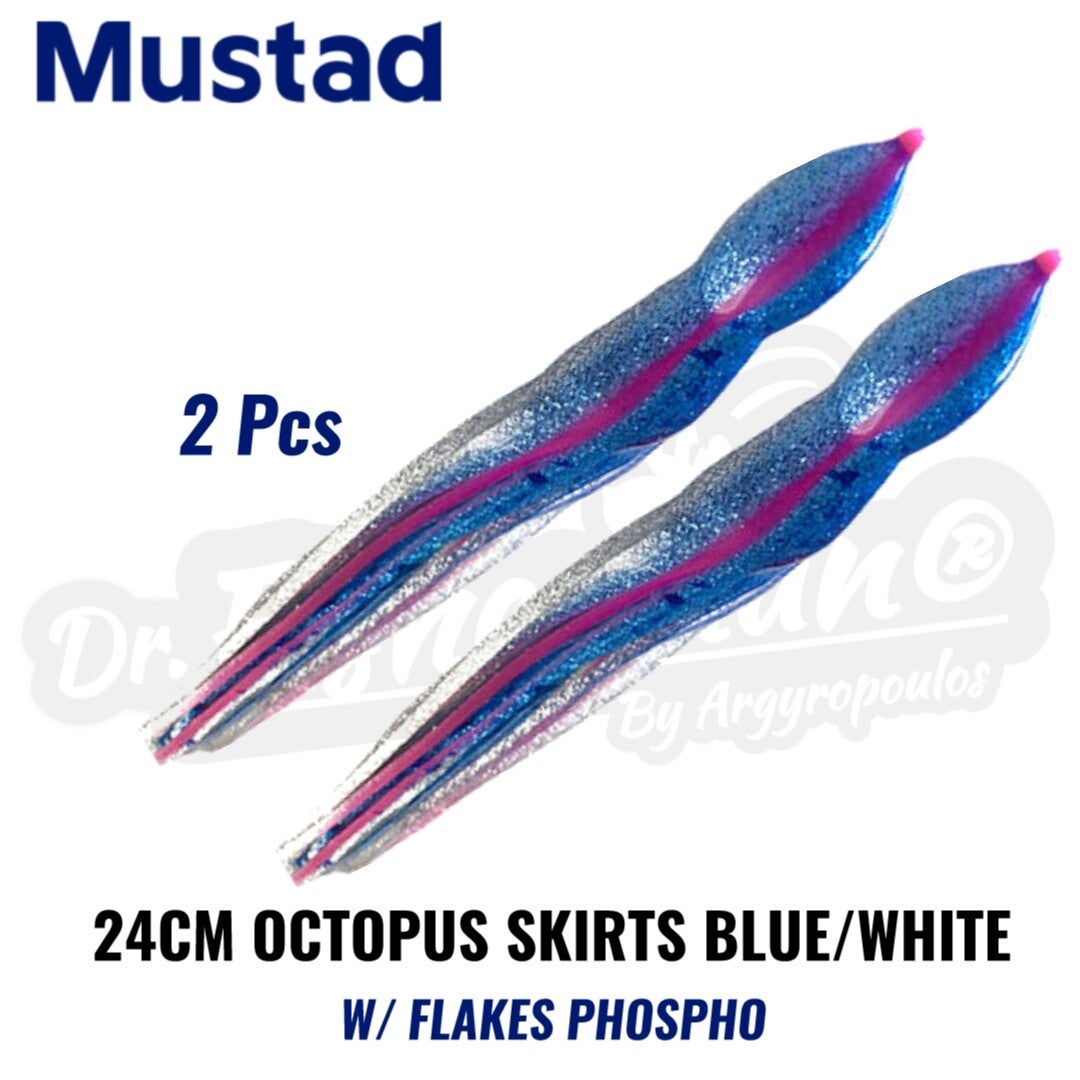 MUSTAD OCTOPUS SKIRTS BLUE/WHITE W FLAKES PHOSPHO 24CM (2PCS)