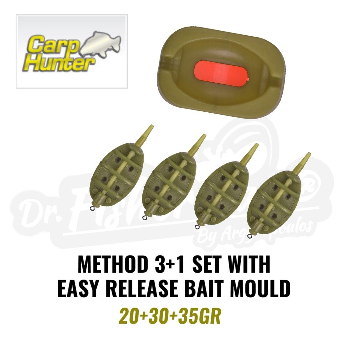CARP HUNTER METHOD 3+1 SET WITH EASY RELEASE BAIT MOULD 20+30+35GR
