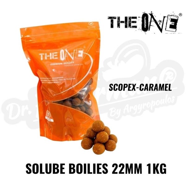 THE ONE SOLUBLE BOILIES 22MM SCOPEX-CARAMEL