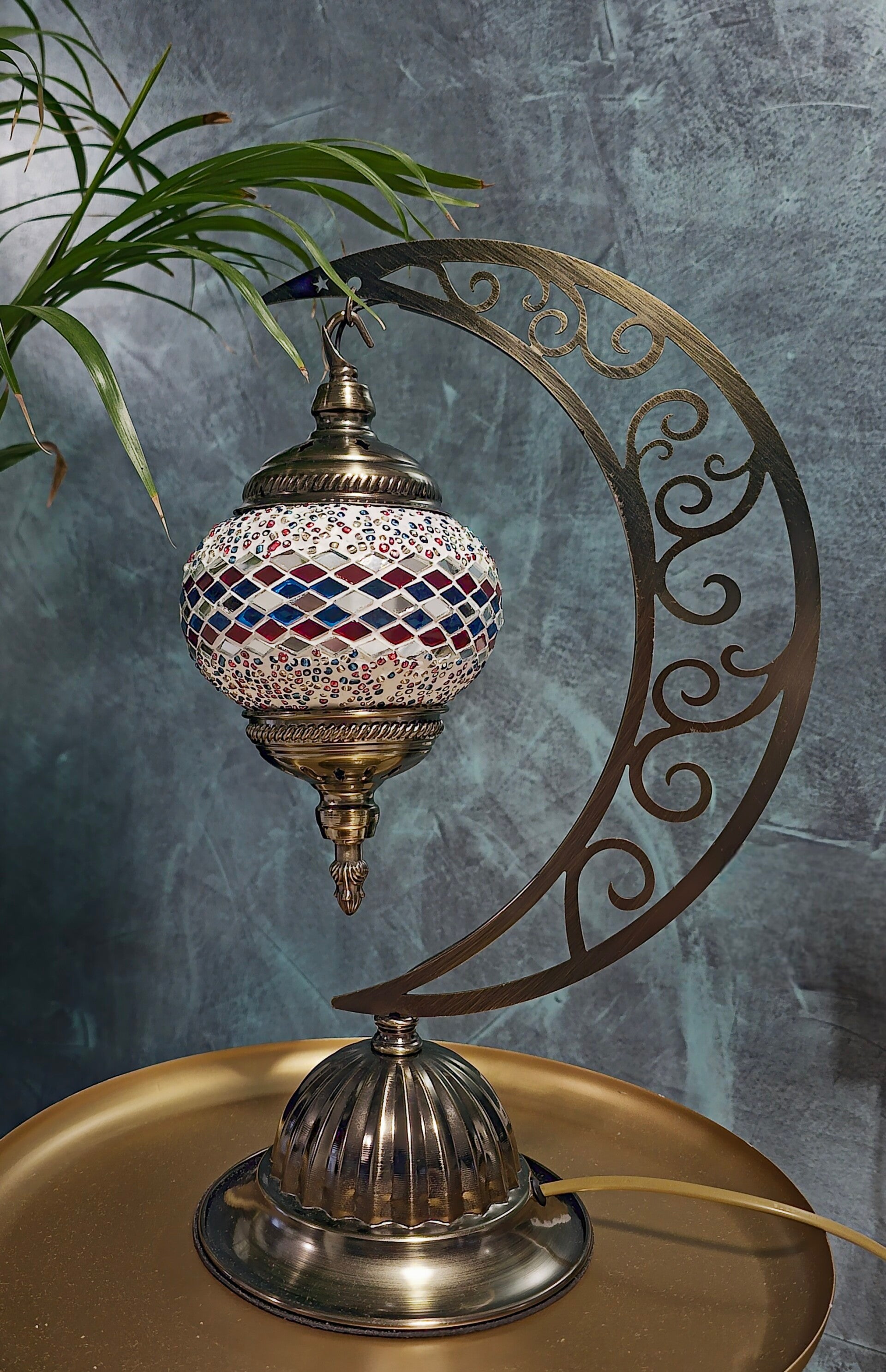 Lampe Lune Mosaïque Artisanale – Création Belge Fait Main