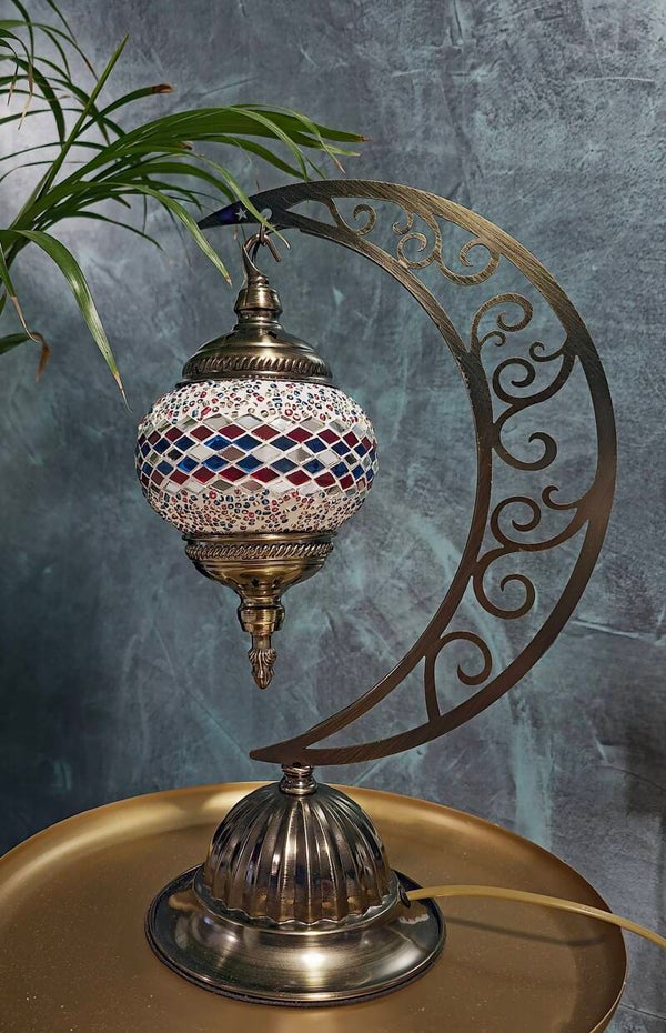 Lampe Lune Mosaïque Artisanale – Création Belge Fait Main