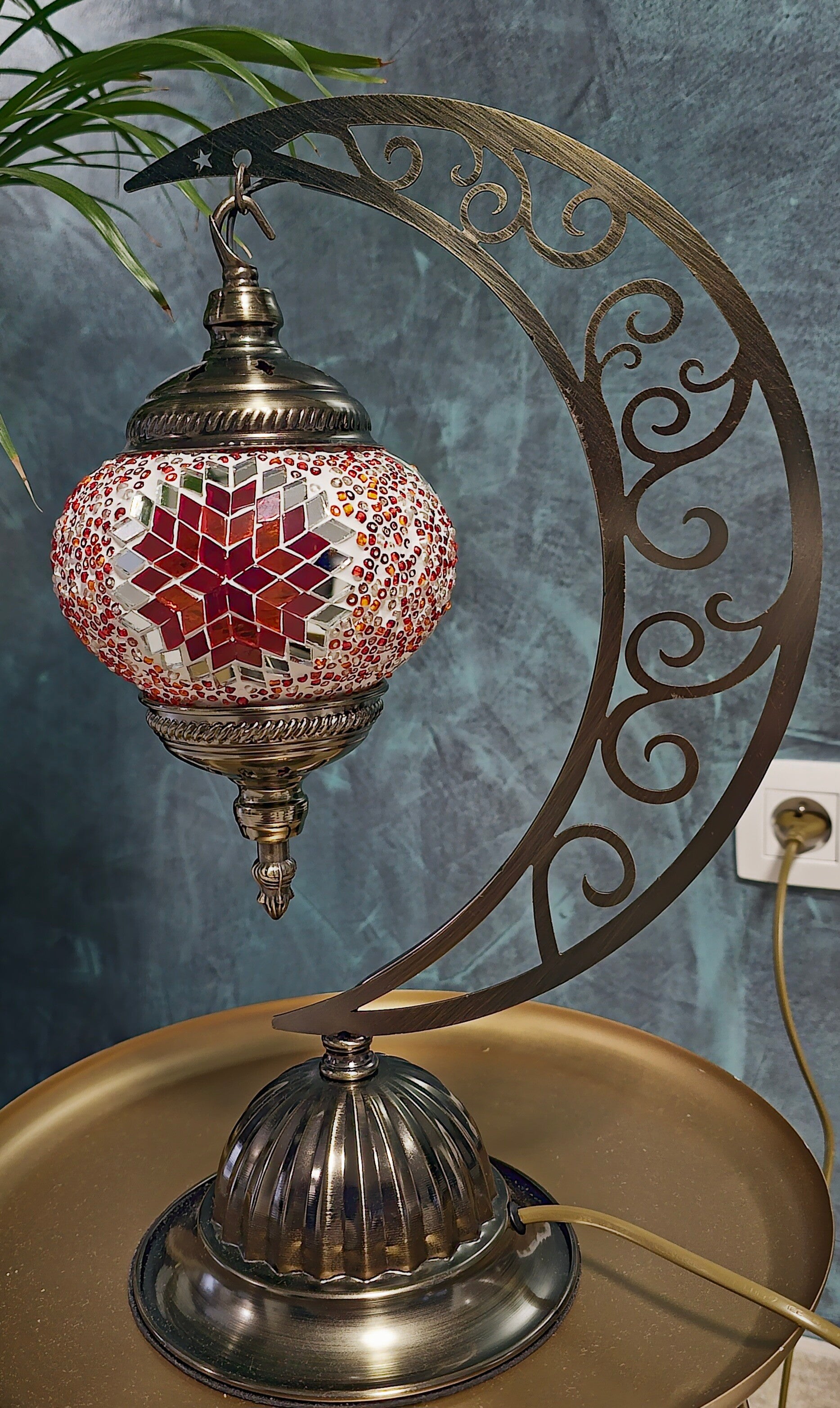 Lampe Lune Mosaïque Artisanale - Veilleuse Décorative Fait Main