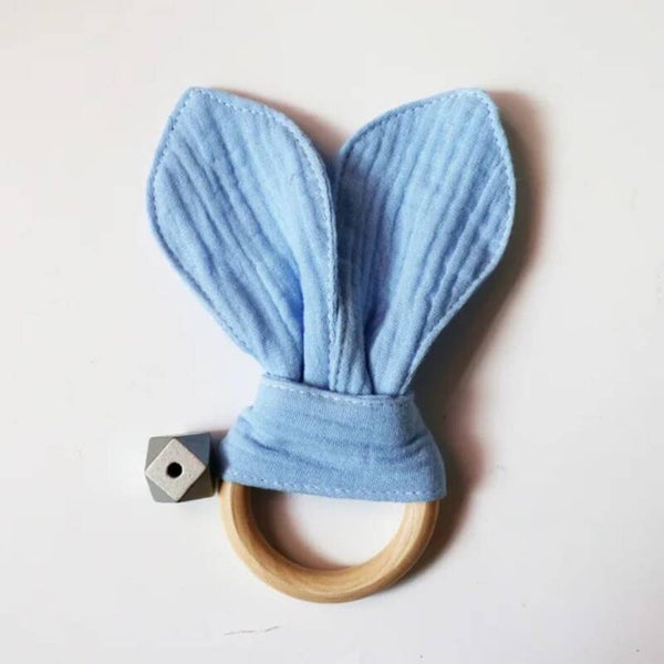 Anneau de dentition "oreillles de lapin" bleu