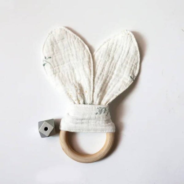 Anneau de dentition "oreilles de lapin" blanc